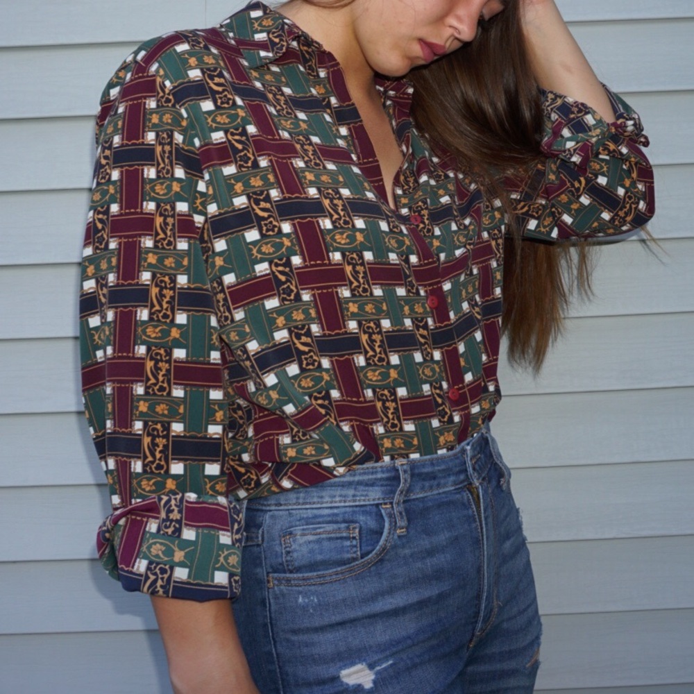 Regal maroon, gold, blue, green button down